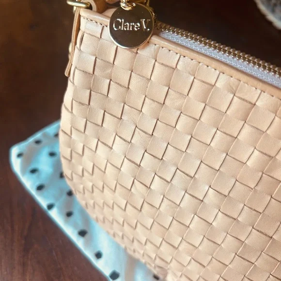 Clare V Petit Moyen Crossbody Bag Bisque Woven Checker - Picture 2 of 4